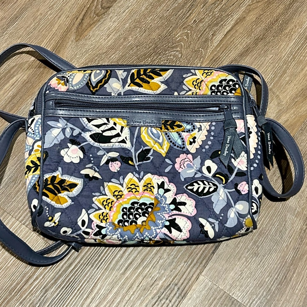 Vera Bradley Charmont Meadow Gray and Yellow Crossbody Bag with Quilted Design